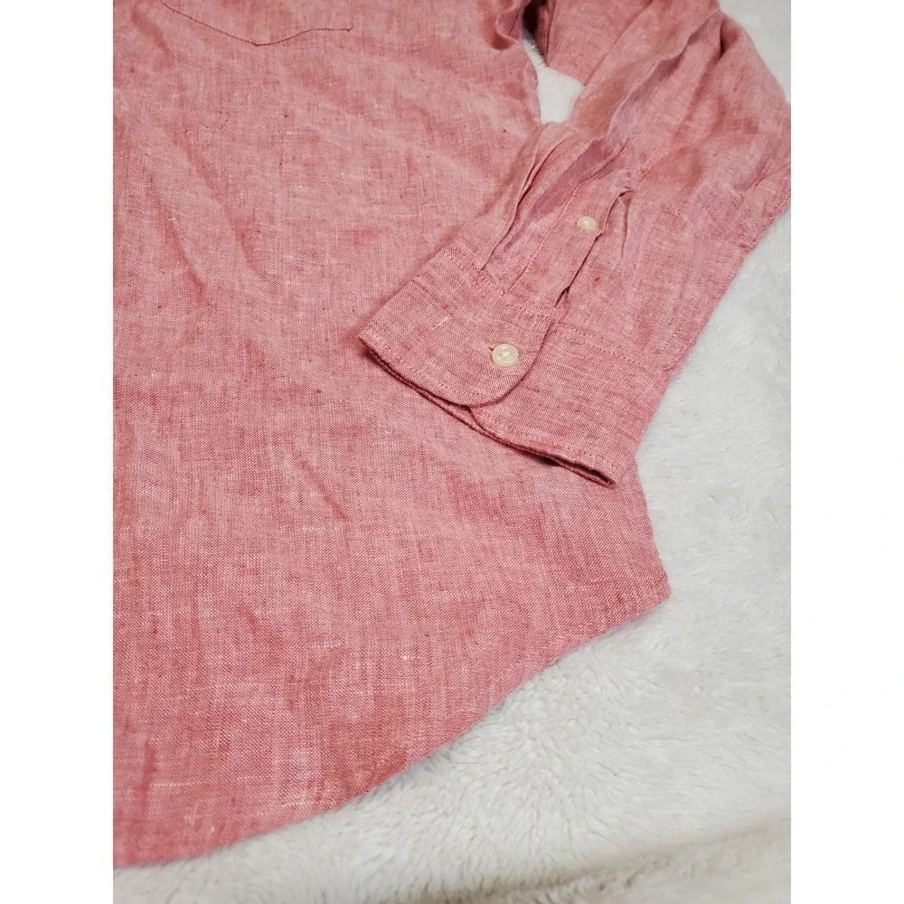 J. Crew Red Linen Blend Button Dress Shirt Slim Fit Men Large Casual Classic